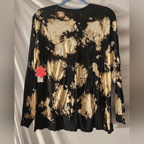 Paper Flower Trendy Tween Fashion Tie Dye V-Neck Long Sleeve Top - Egret Black - Picture 3 of 10